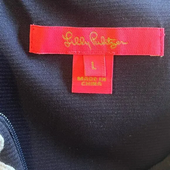 Lilly Pulitzer Callista Shift Dress High Collar True Navy L Coastal Preppy EUC! - Picture 7 of 9